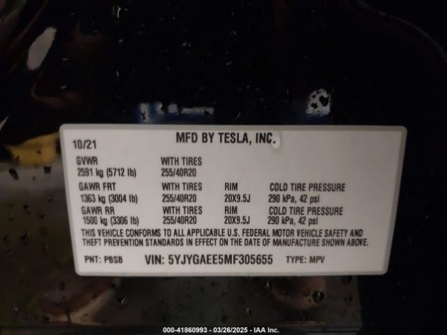 5YJYGAEE5MF305655 Tesla Model Y Long Range Dual Motor All-wheel Drive
