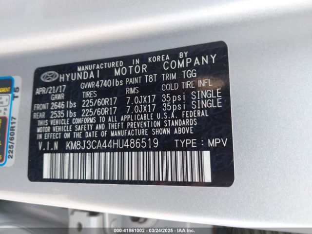 KM8J3CA44HU486519 Hyundai TUCSON SE