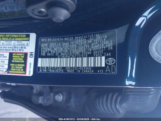 2T1BURHE3KC137878 Toyota COROLLA SE