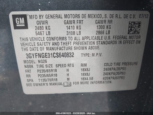 2012 CADILLAC SRX 3GYFNGE31CS640832 Photo 8