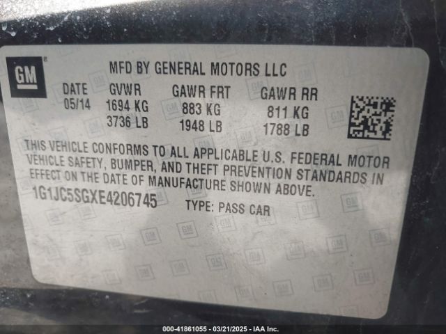 1G1JC5SGXE4206745 Chevrolet Sonic Lt Auto