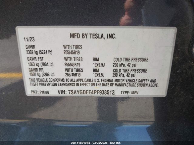7SAYGDEE4PF938513 Tesla Model Y Awd/long Range Dual Motor All-wheel Drive