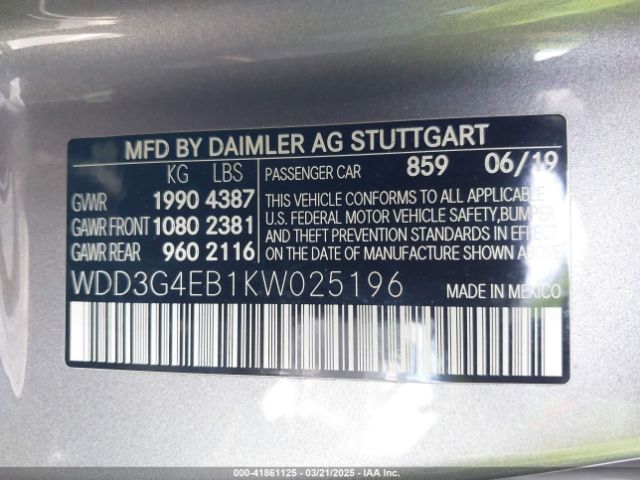 WDD3G4EB1KW025196 Mercedes-Benz A 220