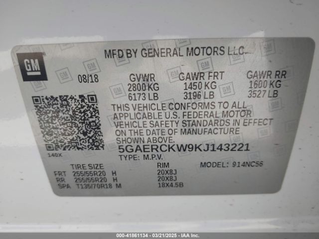 5GAERCKW9KJ143221 Buick Enclave Fwd Premium