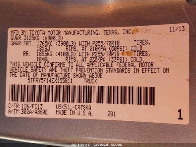 5TFRY5F14EX155811 Toyota Tundra Sr5 5.7l V8
