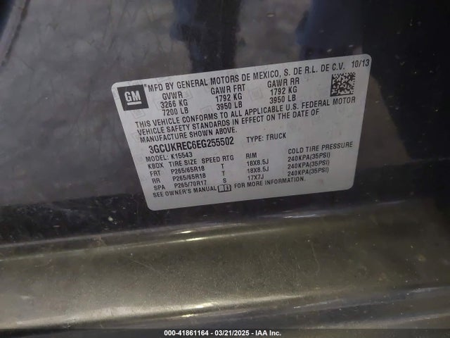 3GCUKREC6EG255502 Chevrolet Silverado 1500 1lt