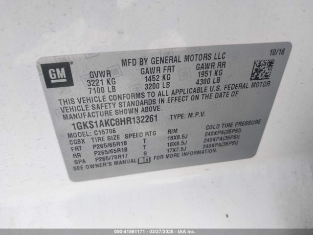 1GKS1AKC8HR132261 GMC YUKON SLE