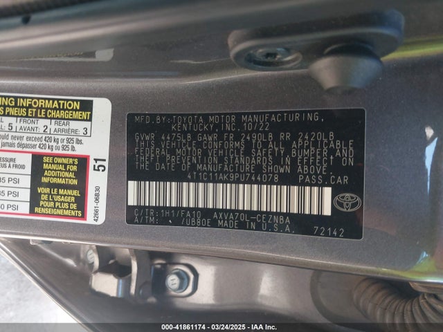 4T1C11AK9PU744078 Toyota CAMRY LE
