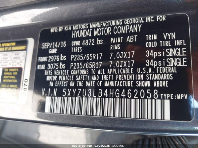 5XYZU3LB4HG462058 Hyundai Santa Fe Sport 2.4l