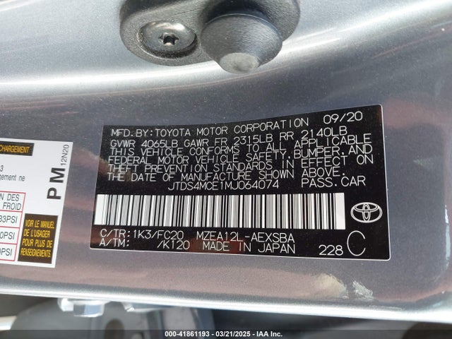 JTDS4MCE1MJ064074 Toyota COROLLA SE