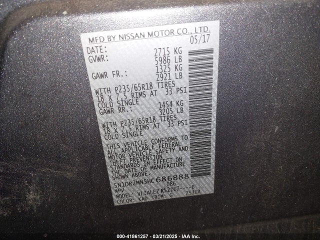 5N1DR2MN5HC686888 Nissan Pathfinder Sv