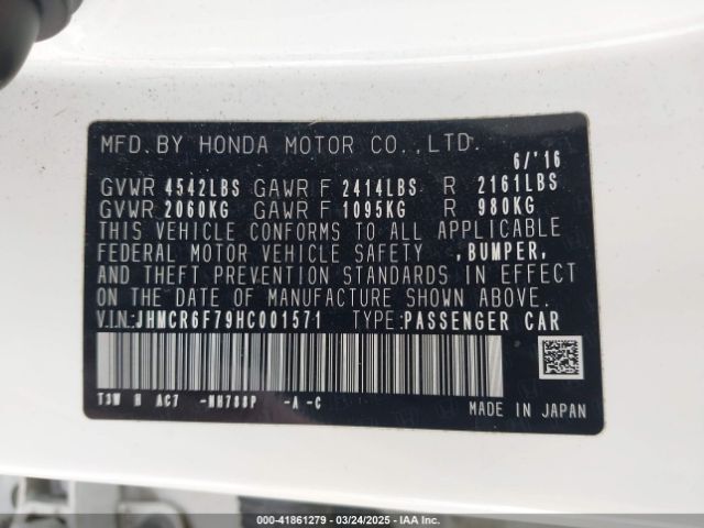 JHMCR6F79HC001571 Honda Accord Hybrid Touring