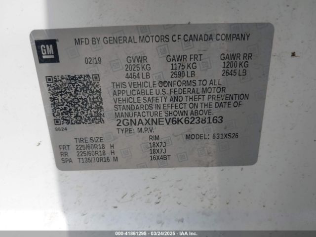 2GNAXNEV6K6238163 Chevrolet Equinox Premier