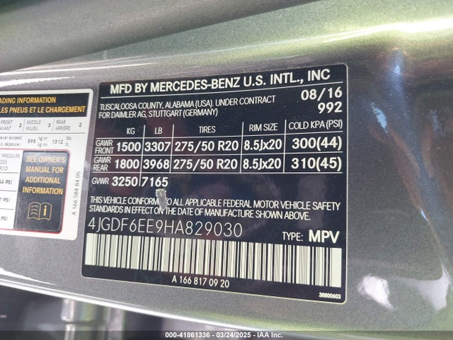 4JGDF6EE9HA829030 Mercedes-Benz Gls 450 4matic