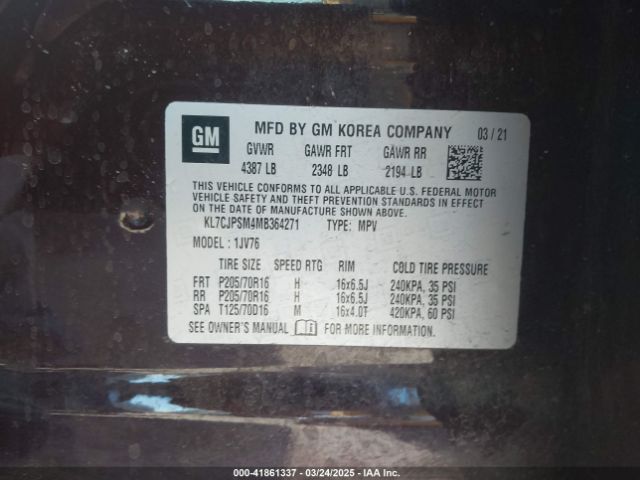 KL7CJPSM4MB364271 Chevrolet Trax Awd Lt