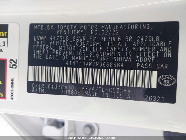 4T1T11AK7NU668664 Toyota CAMRY SE