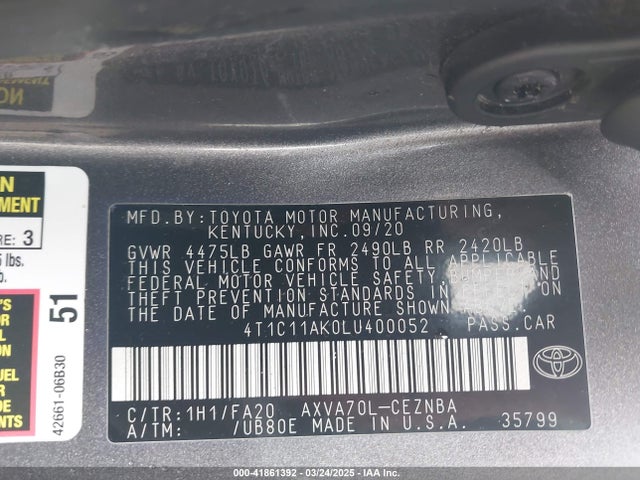 4T1C11AK0LU400052 Toyota CAMRY LE