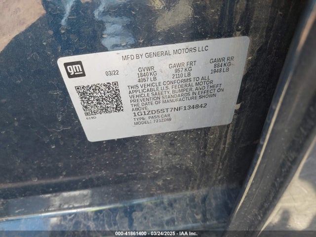 1G1ZD5ST7NF134842 Chevrolet Malibu Fwd Lt