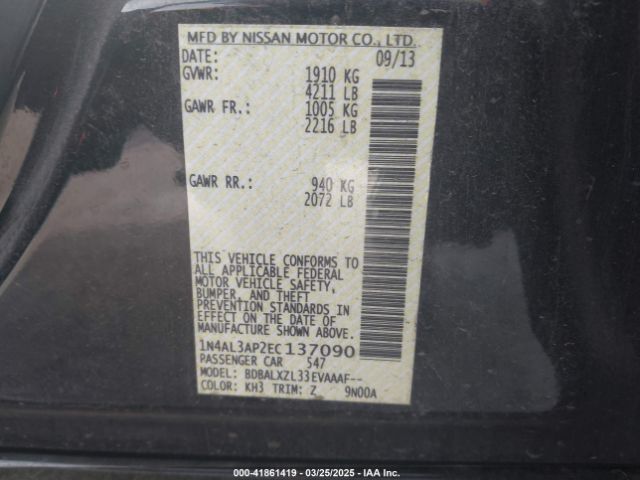 1N4AL3AP2EC137090 Nissan Altima 2.5 Sl