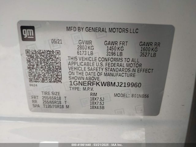 1GNERFKW8MJ219960 Chevrolet Traverse Fwd Ls