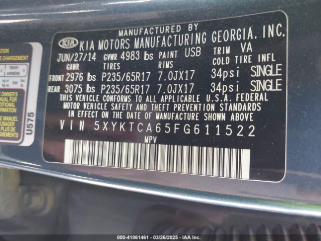 5XYKTCA65FG611522 KIA SORENTO LX