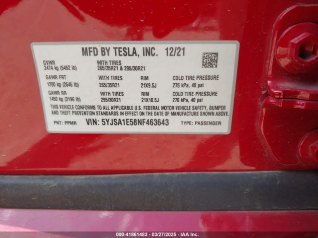 5YJSA1E58NF463643 Tesla Model S Dual Motor All-wheel Drive