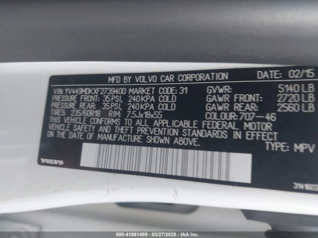 YV449MDKXF2739400 Volvo Xc60 T6