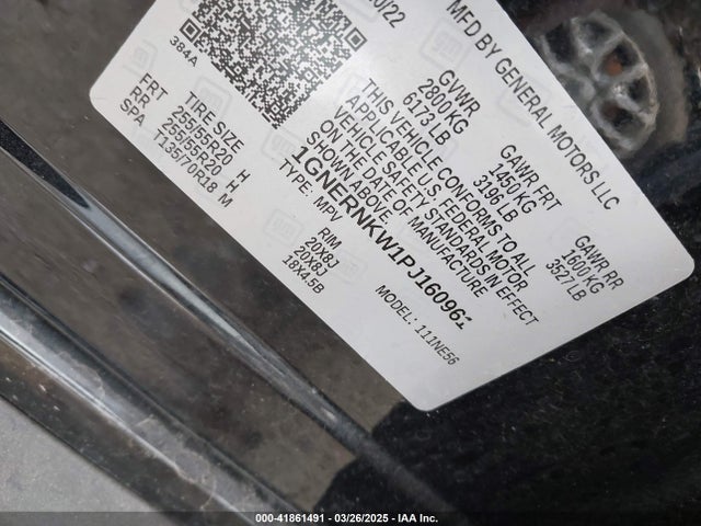 1GNERNKW1PJ160961 Chevrolet Traverse Fwd High Country