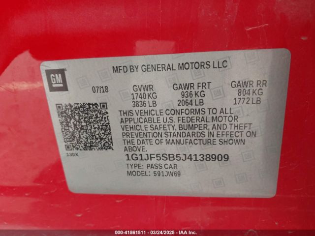 1G1JF5SB5J4138909 Chevrolet Sonic Premier Auto