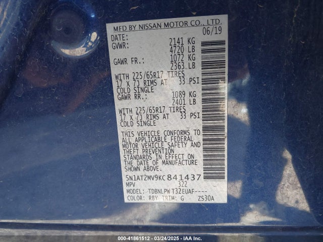 5N1AT2MV9KC841437 Nissan 2019
