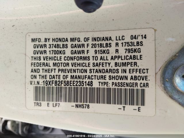 19XFB2F58EE235148 Honda Civic Lx