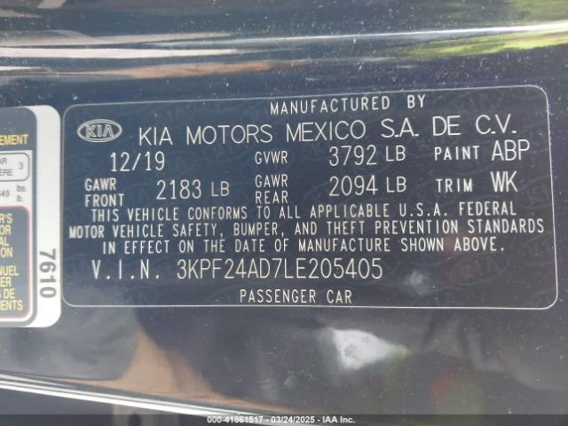 3KPF24AD7LE205405 KIA Forte Lxs