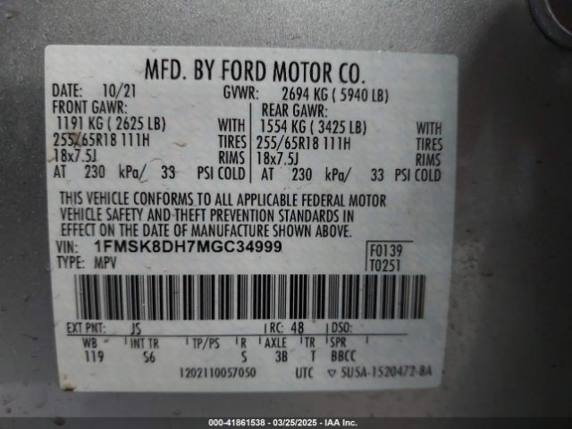 2021 FORD EXPLORER 1FMSK8DH7MGC34999 Photo 8