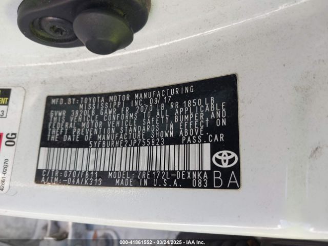 5YFBURHE2JP755823 Toyota COROLLA LE