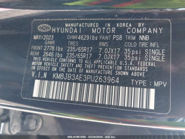 KM8JB3AE3PU263964 Hyundai TUCSON SEL