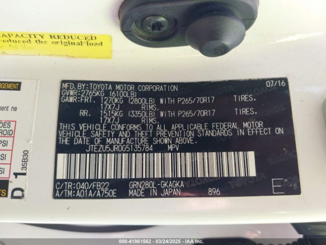 JTEZU5JR0G5135784 Toyota 4RUNNER SR5