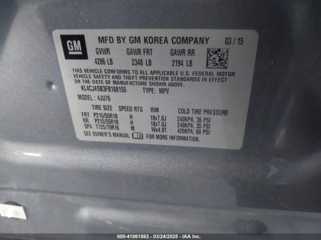 KL4CJASB3FB168155 Buick Encore