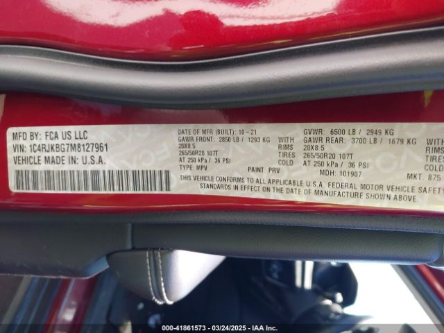 1C4RJKBG7M8127961 Jeep Grand Cherokee L Limited 4x4