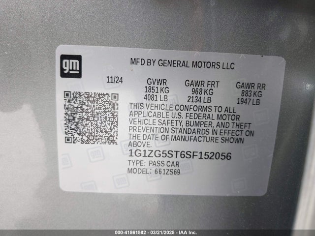 1G1ZG5ST6SF152056 Chevrolet Malibu Fwd Rs