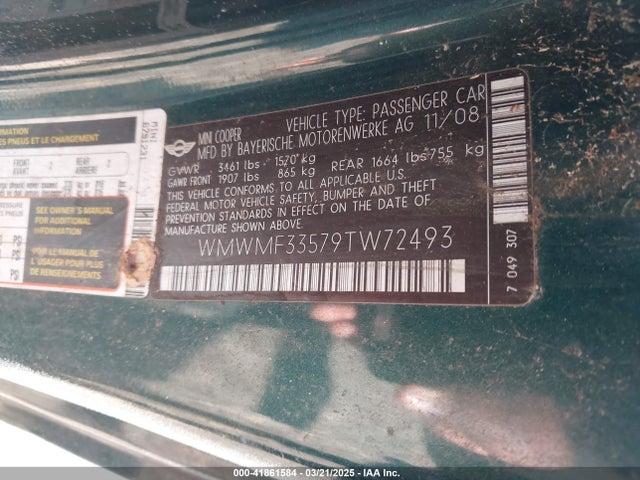 2009 MINI COOPER WMWMF33579TW72493 Photo 8