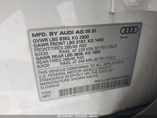 WA1LJAF76MD014837 Audi Q7 Premium Plus 45 Tfsi Quattro Tiptronic