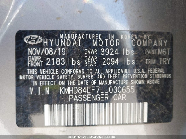 Hyundai ELANTRA SEL 2020 KMHD84LF7LU030655 Image 9
