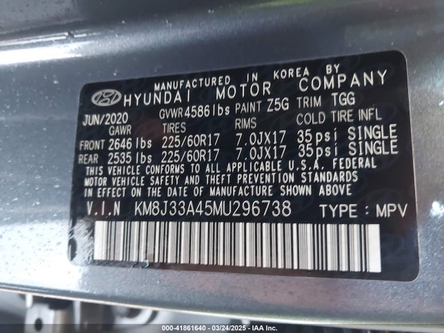 KM8J33A45MU296738 Hyundai Tucson Value