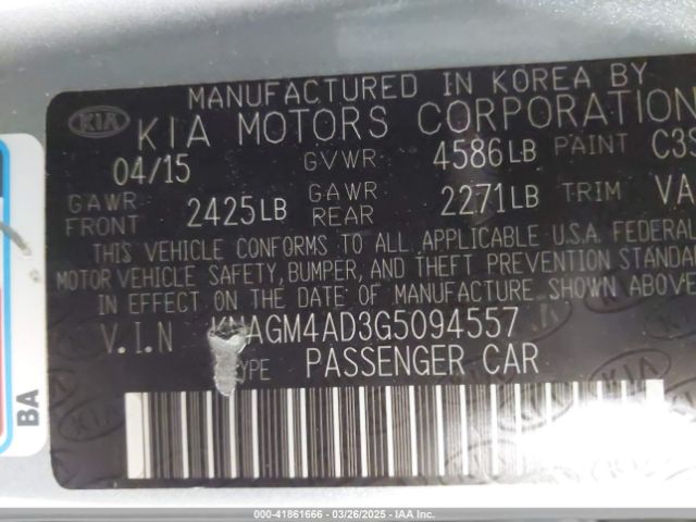 KNAGM4AD3G5094557 KIA OPTIMA HYBRID