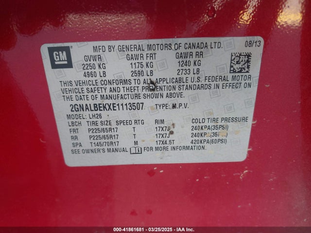 2GNALBEKXE1113507 Chevrolet EQUINOX 1LT