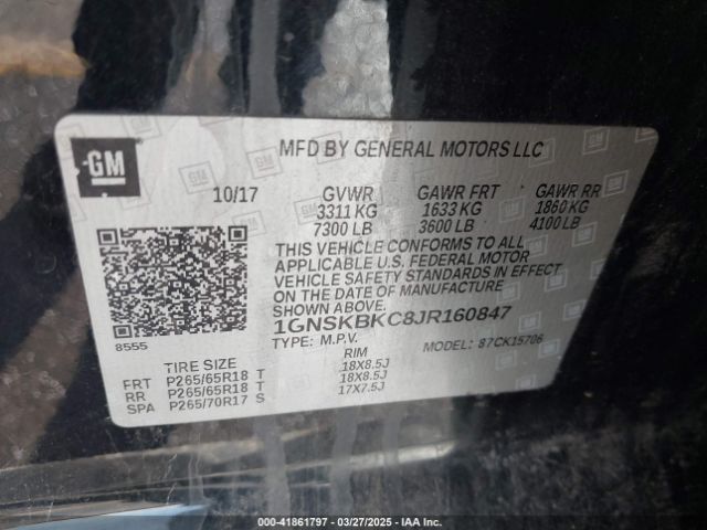 1GNSKBKC8JR160847 Chevrolet Tahoe Lt