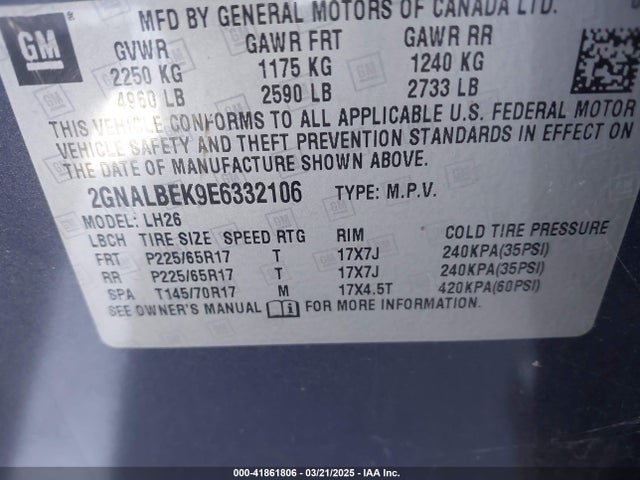 2GNALBEK9E6332106 Chevrolet EQUINOX 1LT