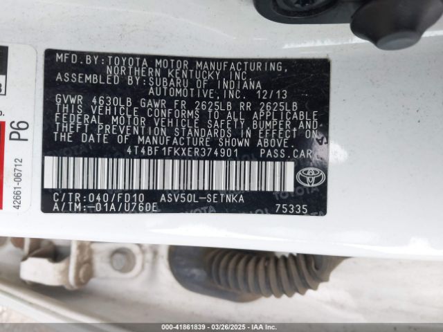 4T4BF1FKXER374901 Toyota CAMRY LE