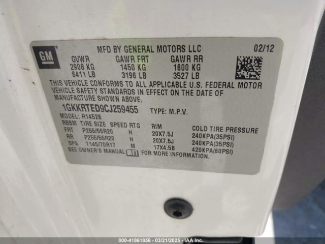 2012 GMC ACADIA 1GKKRTED9CJ259455 Photo 8