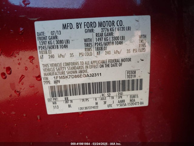 1FM5K7D86EGA32311 Ford EXPLORER XLT